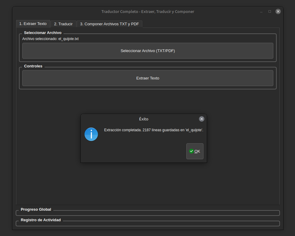 Imagen de la pestaña Extraer Texto